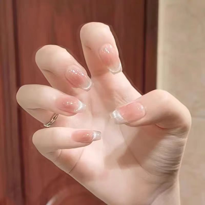 Elegant Artificial Nails with Sparkling Glitter and French Tip Design Kalsten