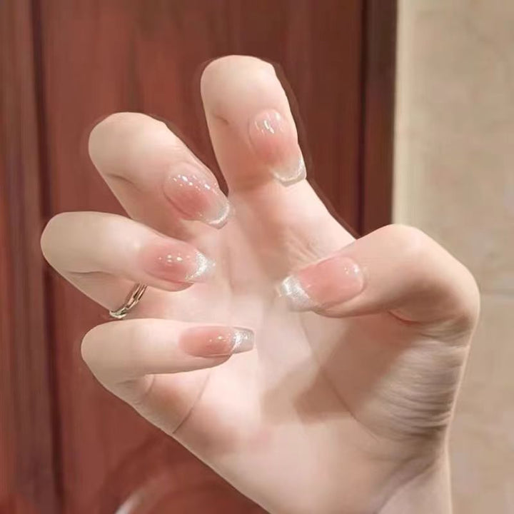 Elegant Artificial Nails with Sparkling Glitter and French Tip Design Kalsten