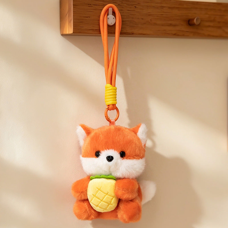 Plush Calico Cat Strawberry Mini Bag Charm Keychain with Soft Rope Loop & Metal Clip Kalsten