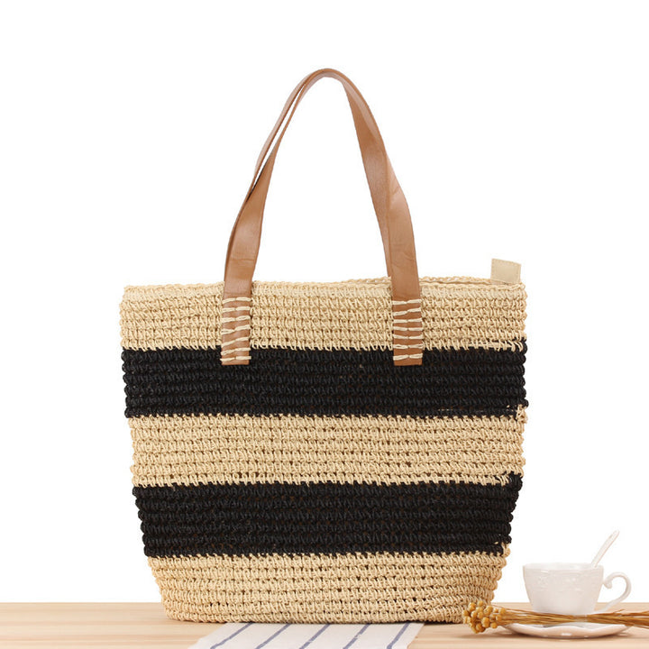 Spacious straw bag with elegant leather handles Kalsten
