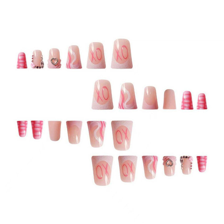 Decorative Press-On Nail Design with Heart and Gem Accents Kalsten