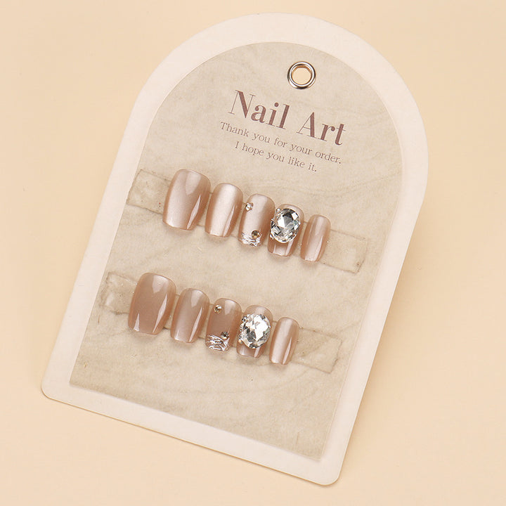 Glamorous Press-On Nail Set with Rhinestone and Glossy Finish Kalsten