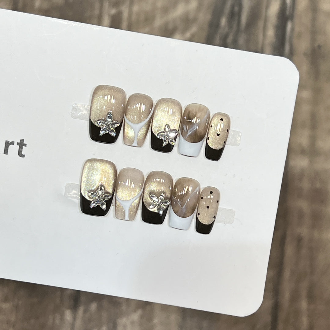 Elegant Press-On Nail Art Set with Floral Embellishments Kalsten