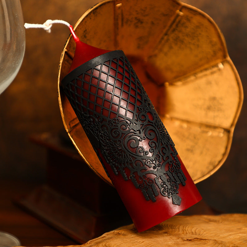 Ornate Lace-Sleeved Decorative Pillar Candle