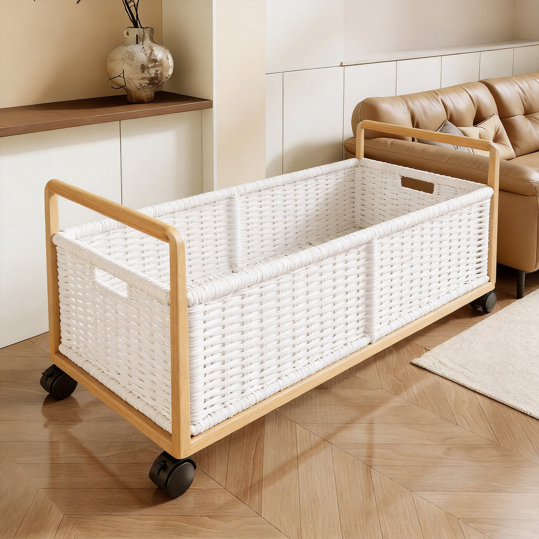 Breathable Diamond Mesh Toy & Home Storage Bin with Ergonomic Wooden Top Handles