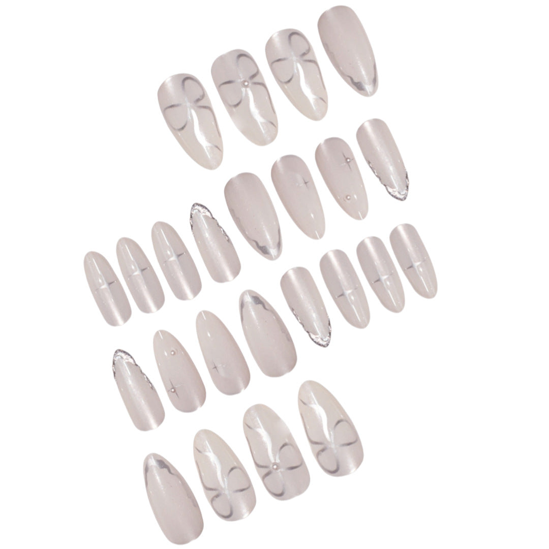 Elegant Stiletto Nail Art Extensions with Silver Accents Kalsten