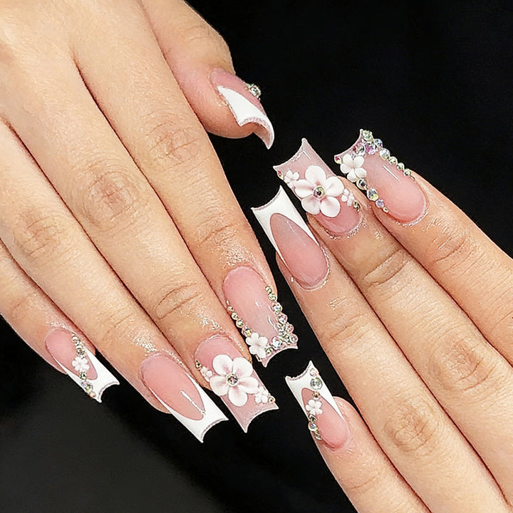 Floral Accent Long Gel Press-On Nails Kalsten
