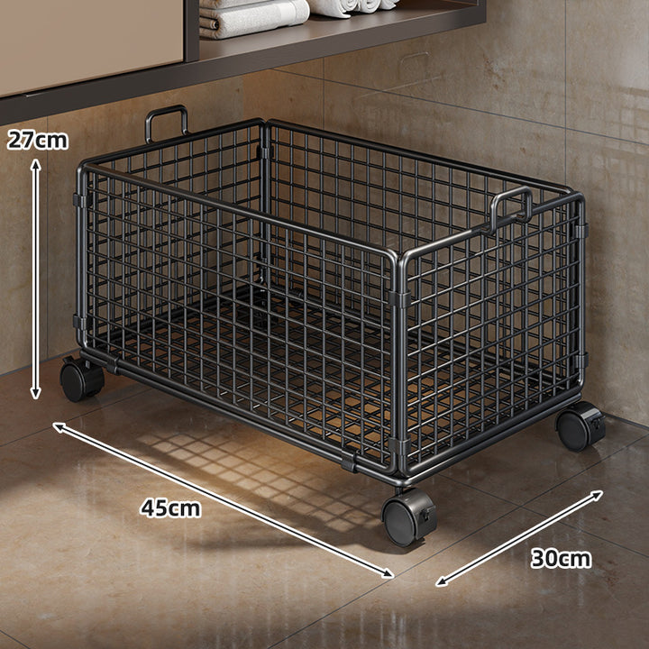 Under-Cabinet Low-Profile Rolling Mesh Storage Crate with Four Swivel Locking Casters