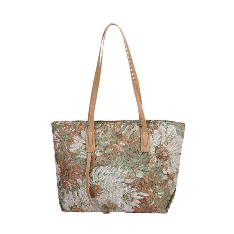 Floral Embroidered Tote Handbag