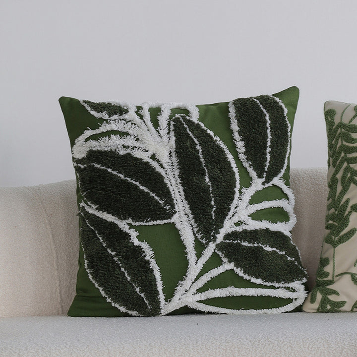 Square decorative cushion with raised leaf tufting and tassels Kalsten