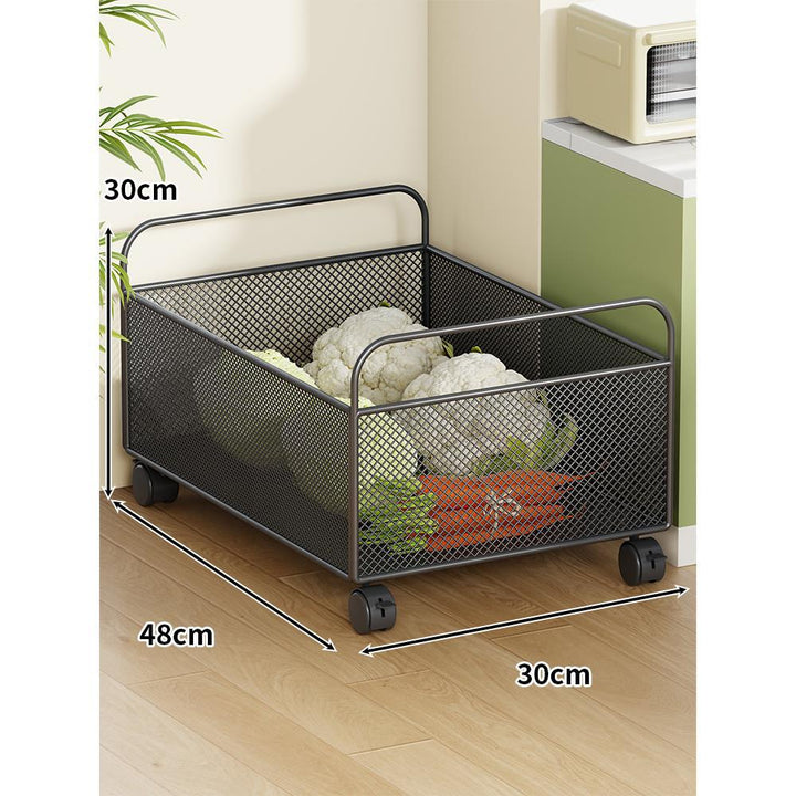 Ventilated Metal Mesh Pantry & Produce Rolling Storage Basket with Tall Handles