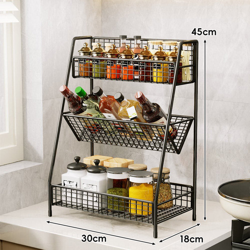 Three-Tier Mesh Countertop Kitchen Organizer Rack for Bottles and Spices