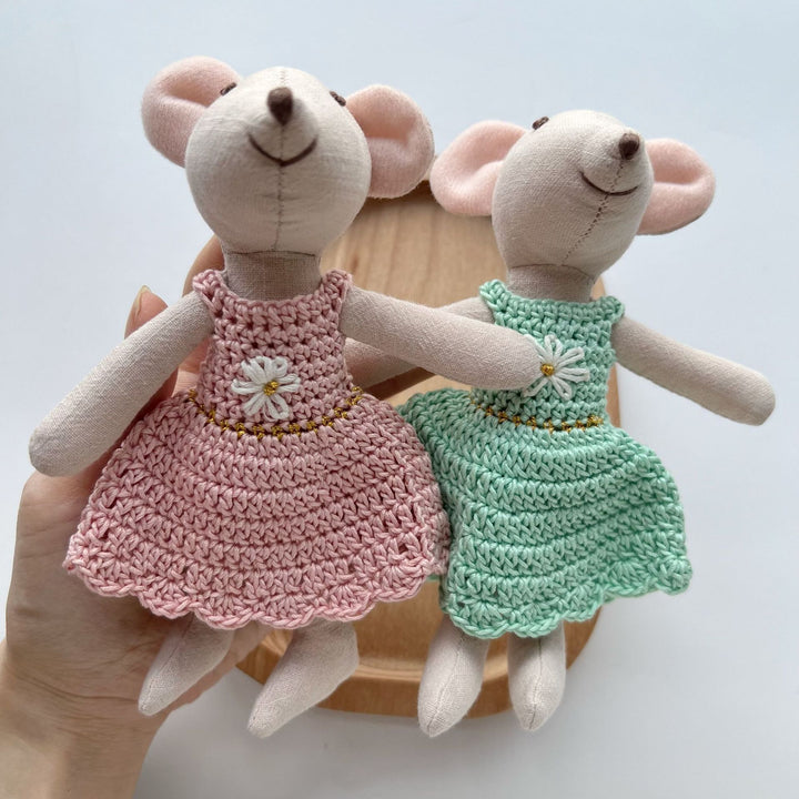 Handmade Organic Cotton Knit Mouse Plush Doll Set