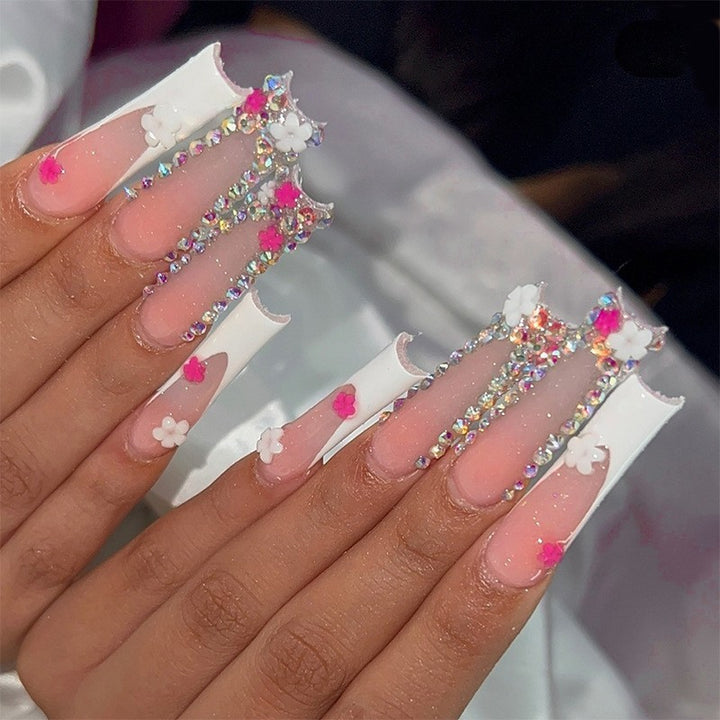 Glamorous artificial nail set with sparkling rhinestones and cross decorations Kalsten
