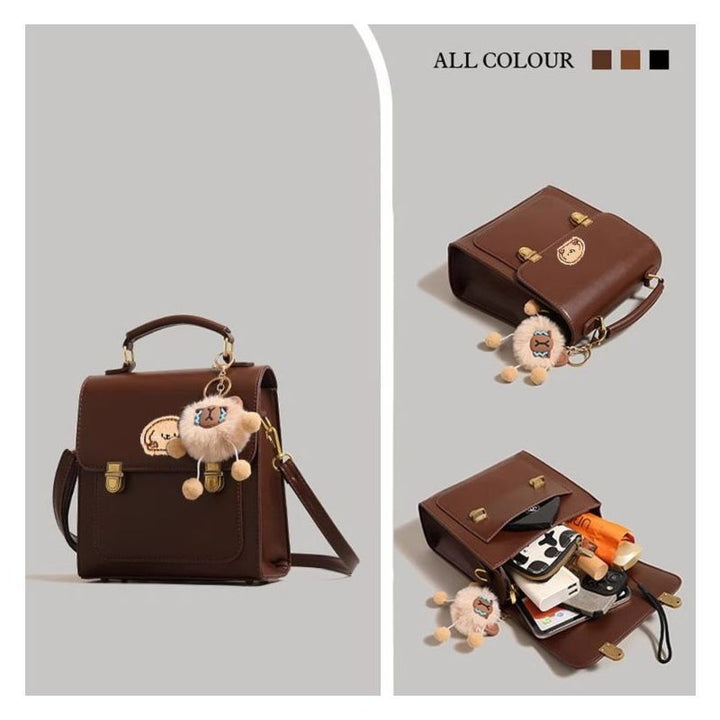 Playful Cartoon-Embroidered Satchel Bag Kalsten