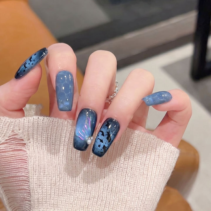 Artistic Press-On Nail Set with Starry Night Design Kalsten