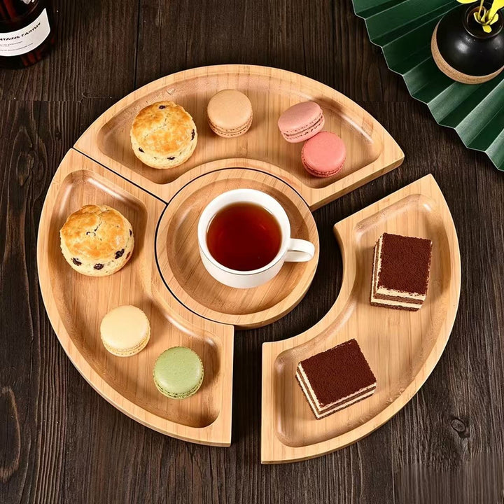 Multi-Compartment Wooden Snack Serving Tray Kalsten