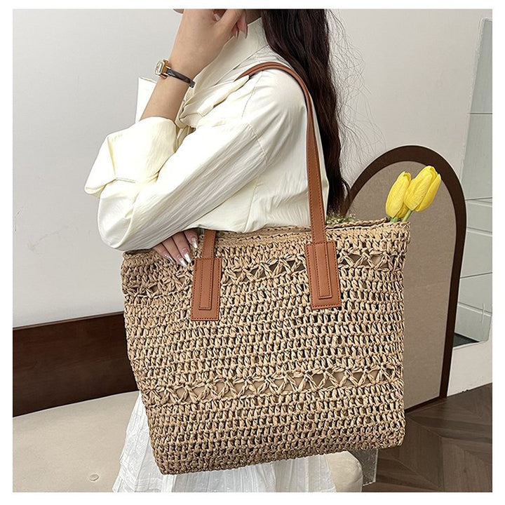 Handmade beach bag with wide leather handles Kalsten