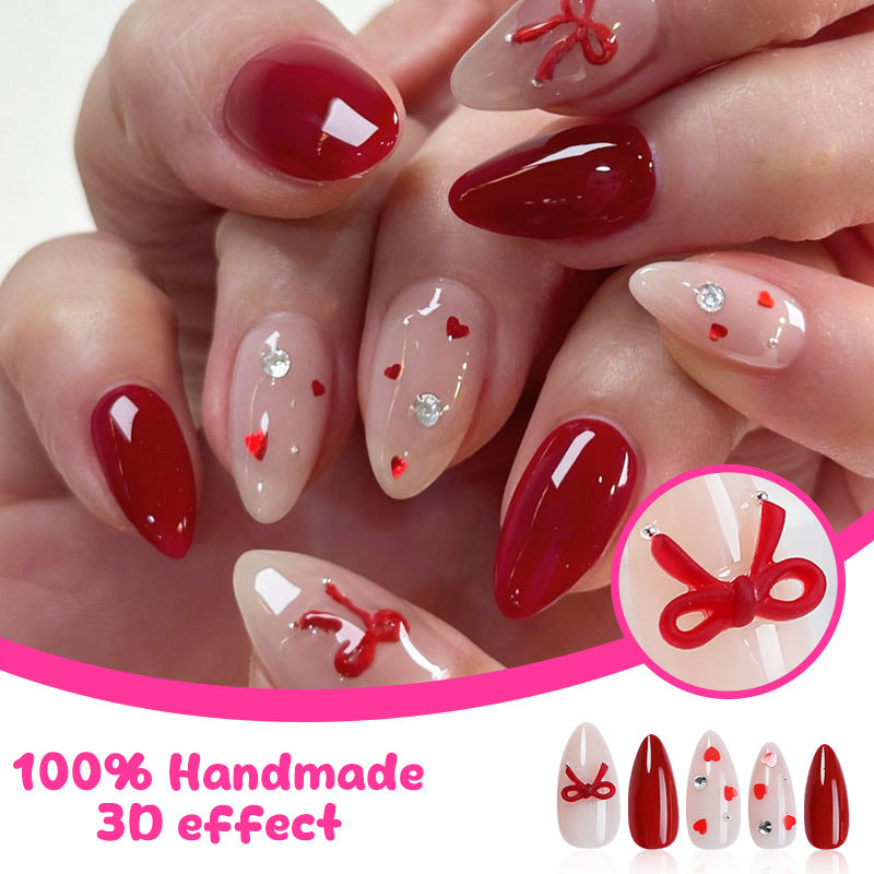 Artificial nail set with festive heart and bow accents Kalsten