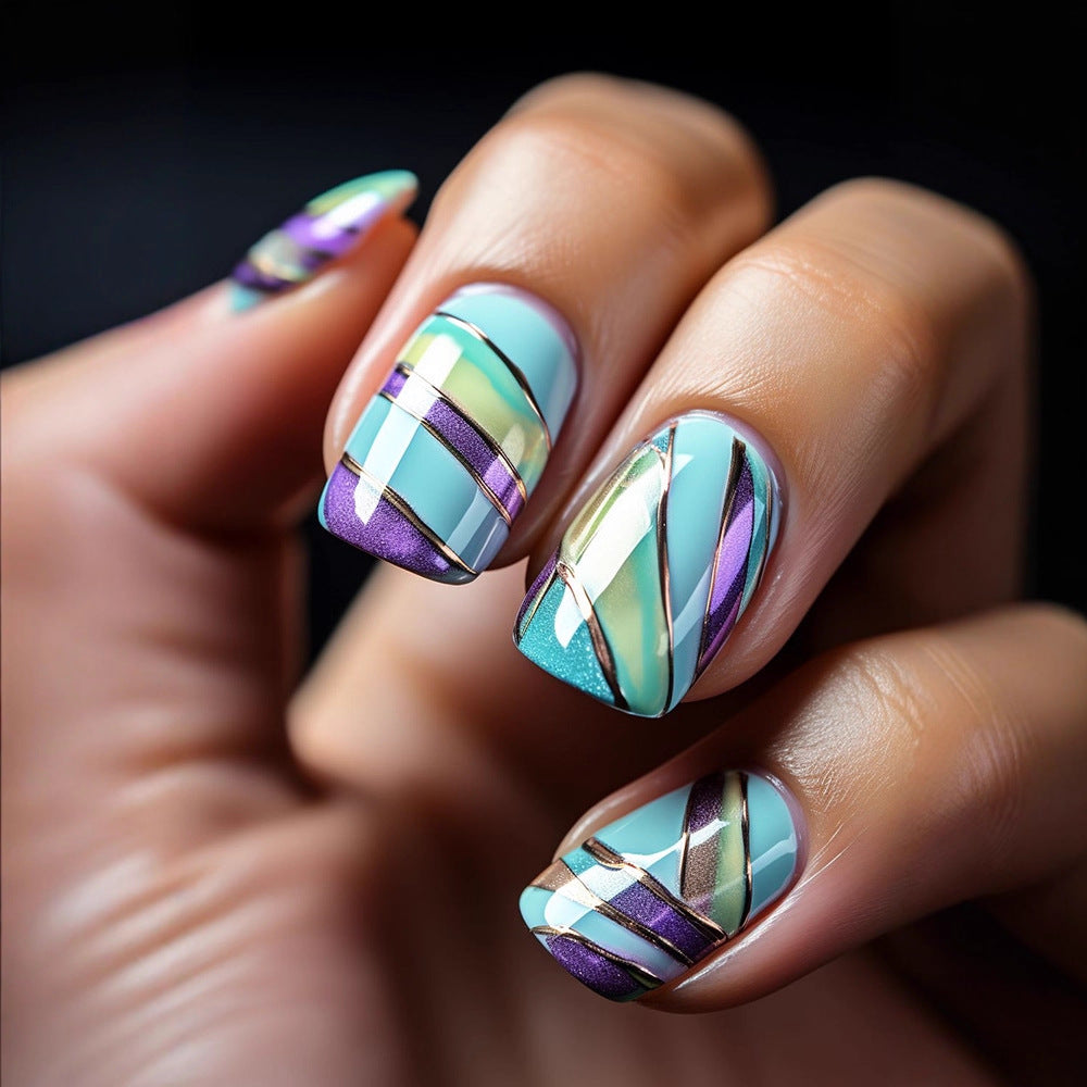 Creative artificial nails with modern geometric patterns Kalsten