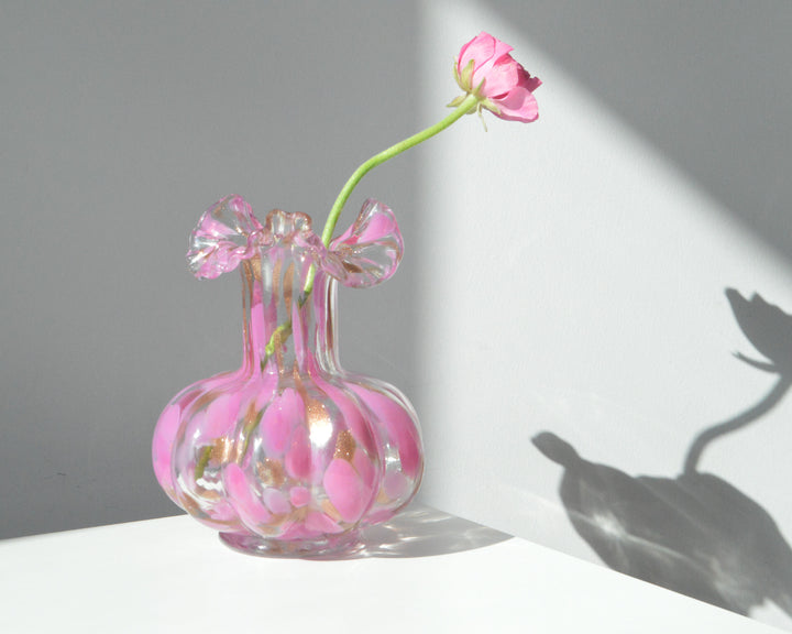 Handblown Ruffled-Rim Bulbous Art Glass Bud Vase Kalsten