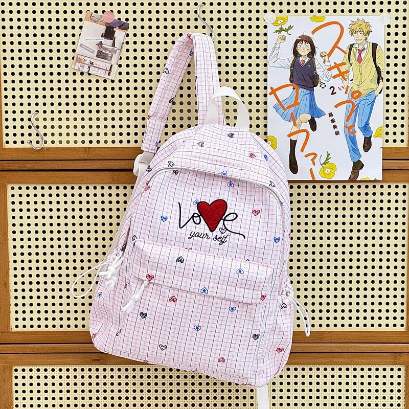 Embroidered Heart-Themed Casual Backpack Kalsten