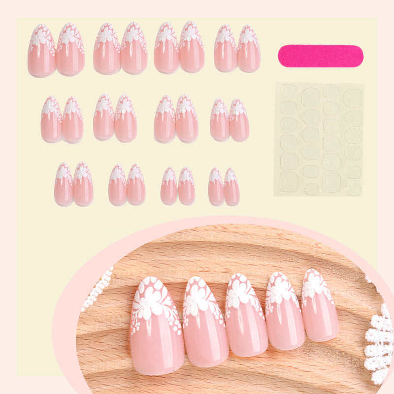 Elegant Decorative Press-On Nail Set with Floral Accents kalsten 1788495970