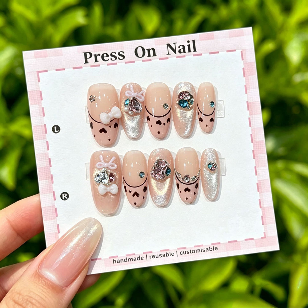 Artistic Press-On Nail Set with Floral and Graphic Designs