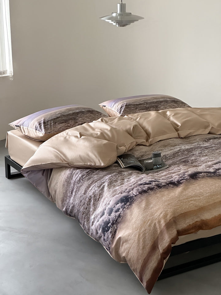 Microfiber bedding set with colorful terrazzo pattern, soft & easy care