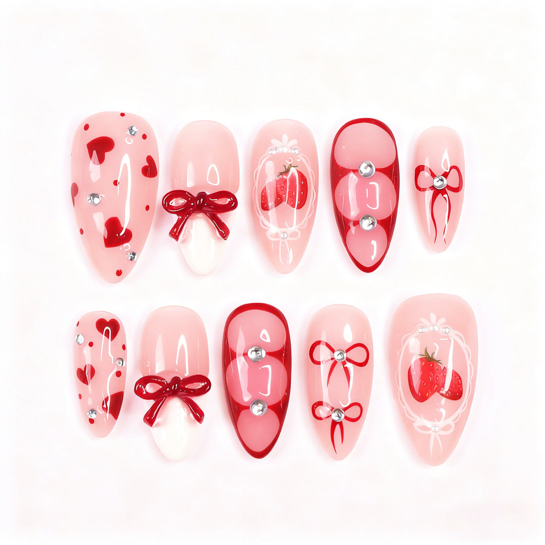Cute Strawberry-Themed Press-On Nail Art Set Kalsten