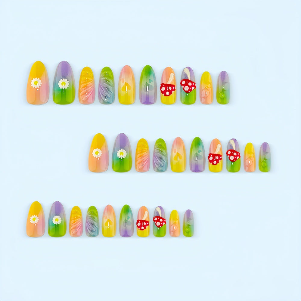 Artificial nails with cheerful flower and mushroom patterns Kalsten