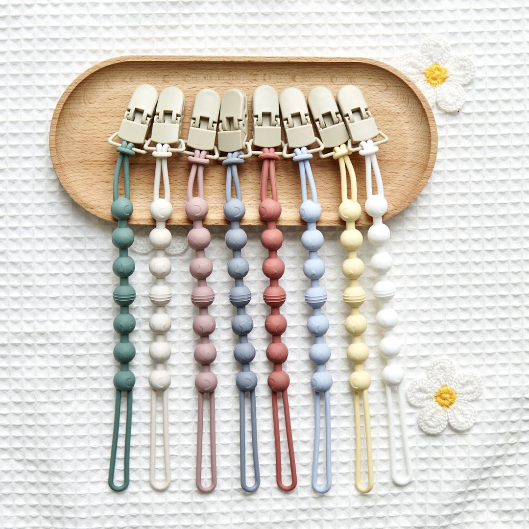 Infant Teething Bead Pacifier Holder Clip with Secure Clamp