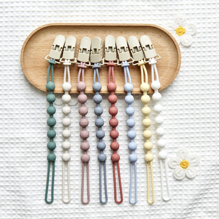 Infant Teething Bead Pacifier Holder Clip with Secure Clamp