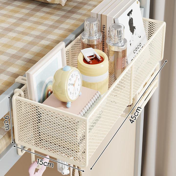 Clamp-On Bed Frame Hanging Mesh Organizer Basket with Rail Mount and Multipurpose Storage