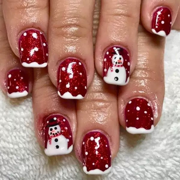 Artificial nail set with festive snowman motifs and glitter accents Kalsten