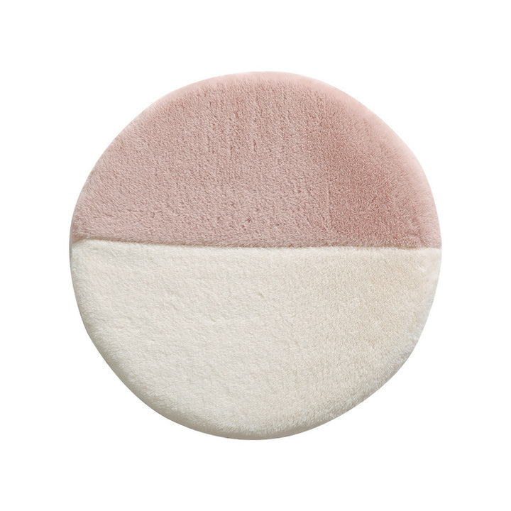 Round high-pile microfiber bath mat with two-tone division and non-slip base Kalsten