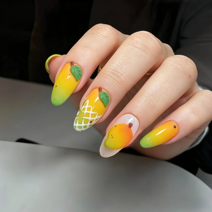 Creative artificial nails with colorful mango design Kalsten