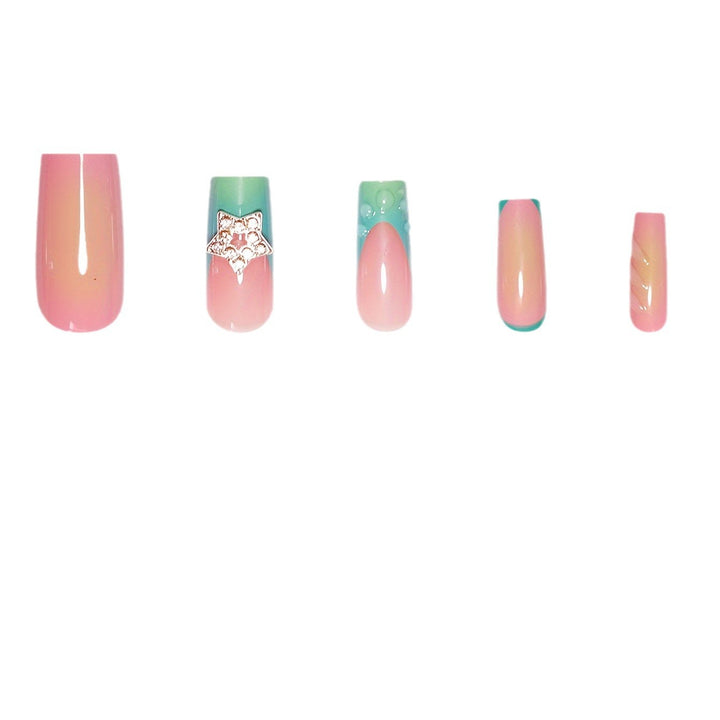 Artistic Ombre Press-On Nails with Gemstone Accents Kalsten