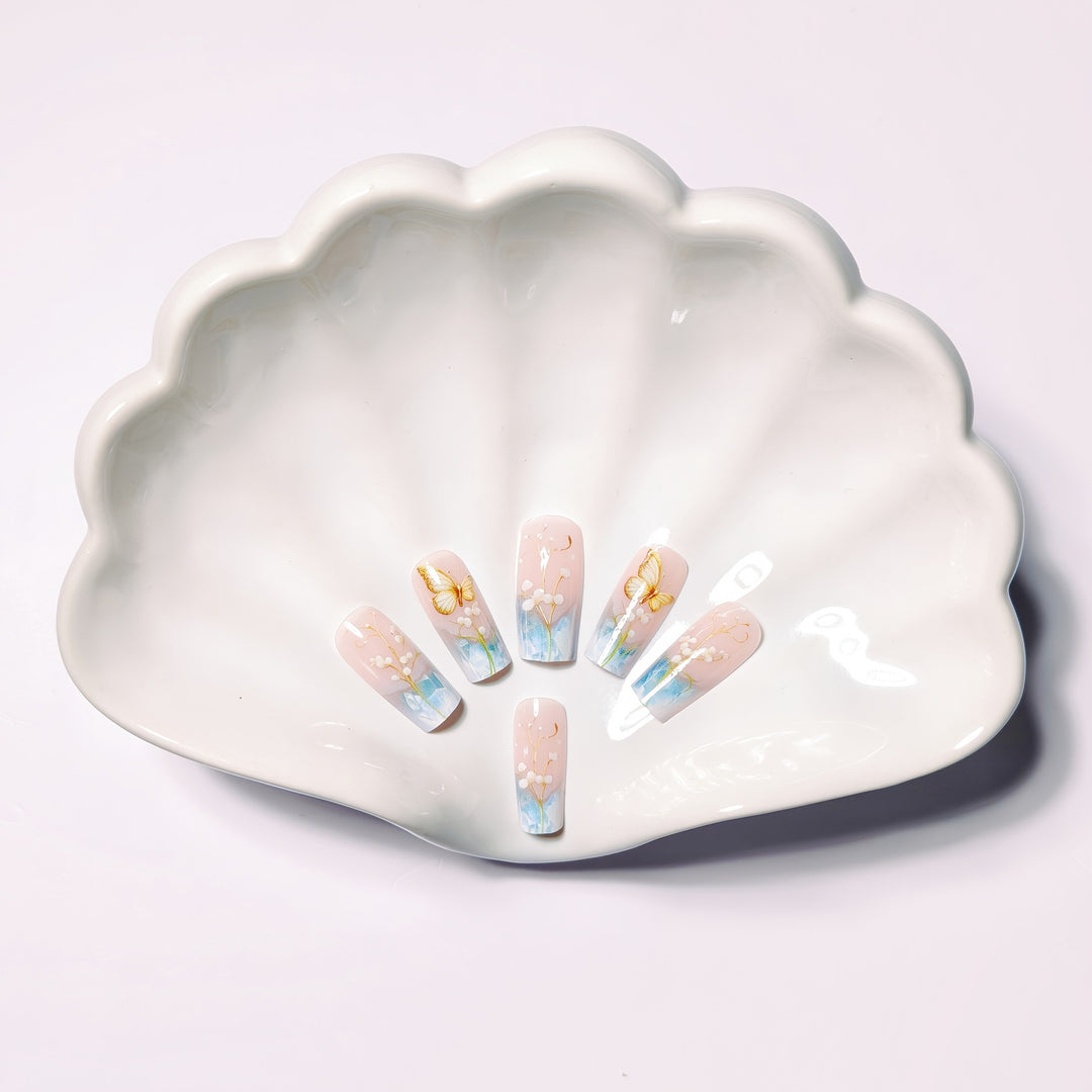 Artificial nails with elegant flower and butterfly design Kalsten