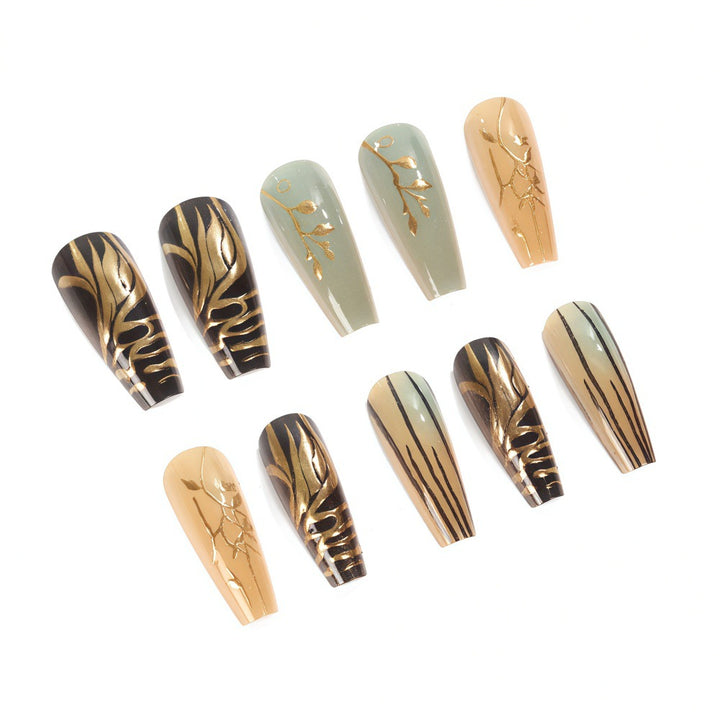 Creative artificial nails with elegant leaf design Kalsten