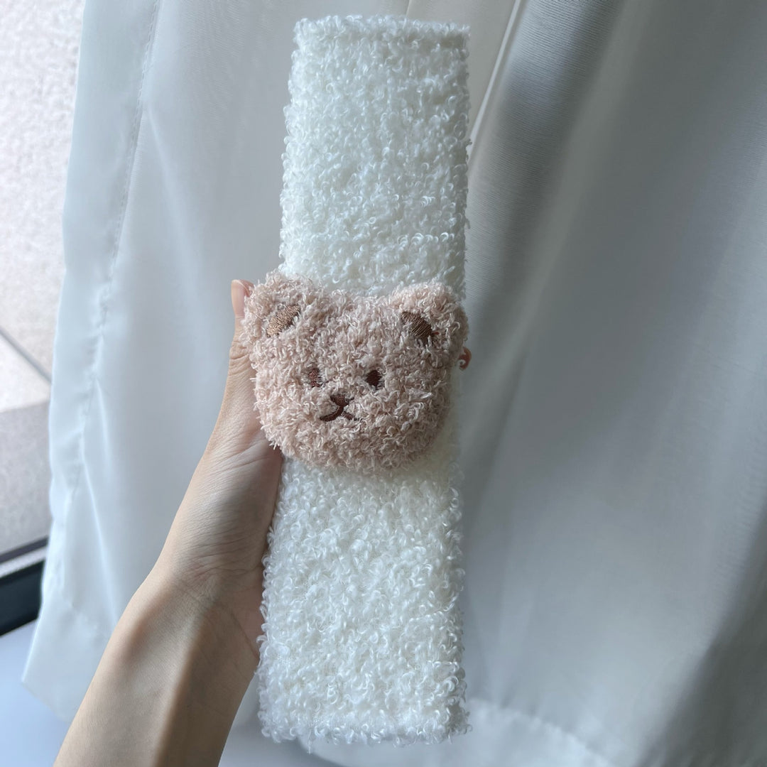 Plush Seat Belt Shoulder Pad with Embroidered Teddy Face