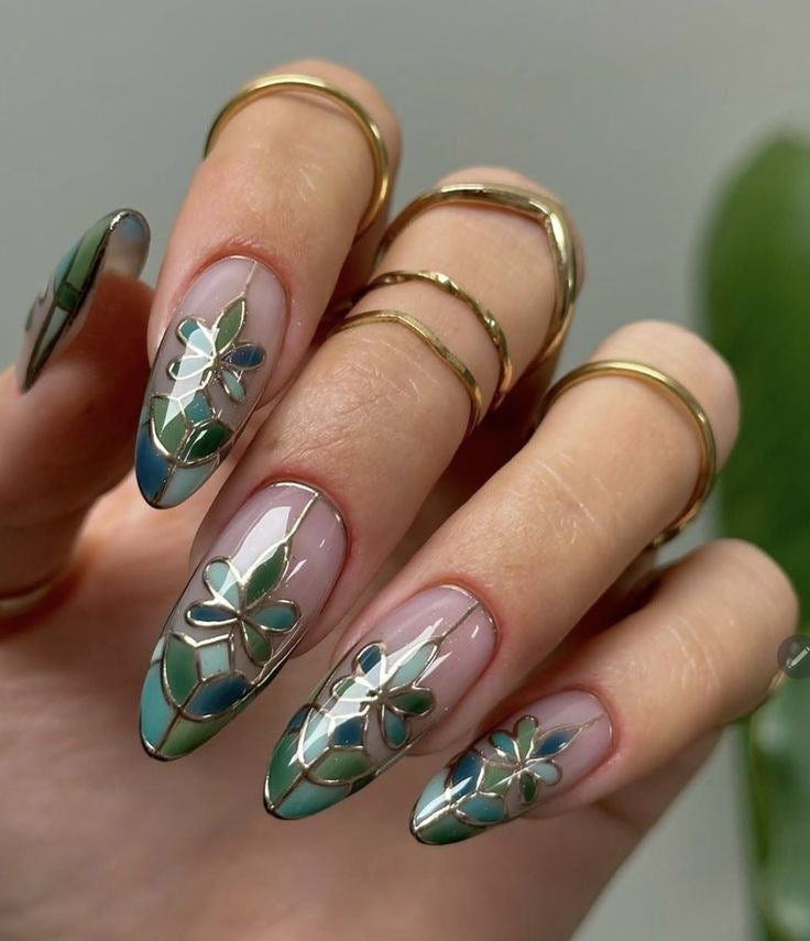 French Art Nails with Floral Design Kalsten