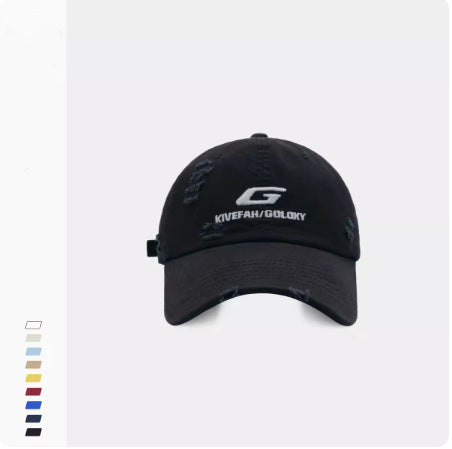 Distressed Cotton Baseball Cap with Adjustable Strap