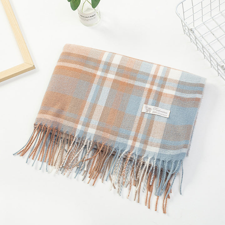 Women Plaid-Fringe Scarf made of soft material Kalsten