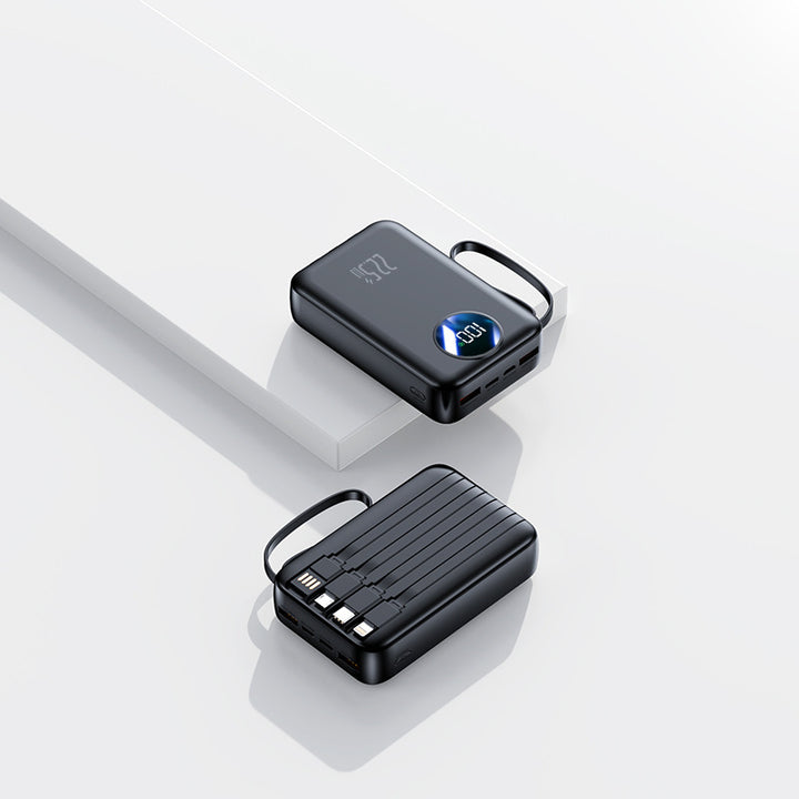 Portable power bank with integrated digital capacity display and flexible cable management Kalsten