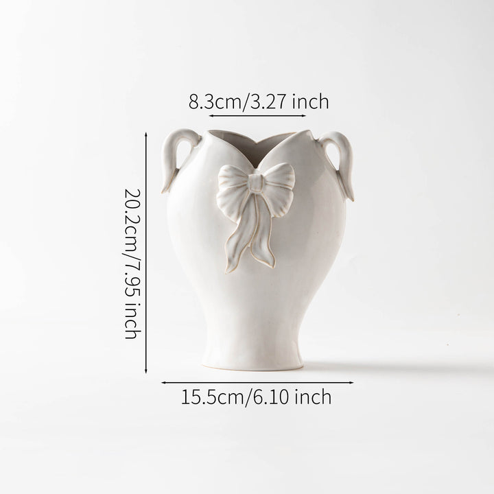 Decorative Ceramic Vase Decorated with Ribbon and Double Loop Handles