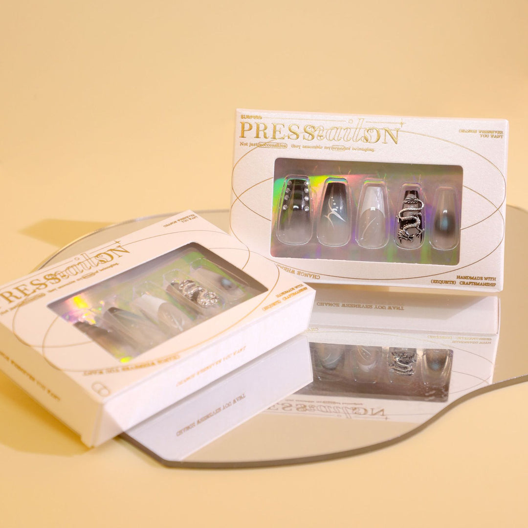 Artistic acrylic nails in elegant ombre design with elaborate details Kalsten