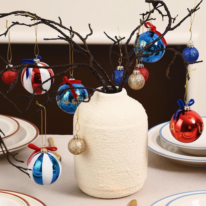 Unisex nan Christmas tree ornaments set in Americana style with glitter decoration and satin ribbon, shatterproof plastic ornaments Kalsten