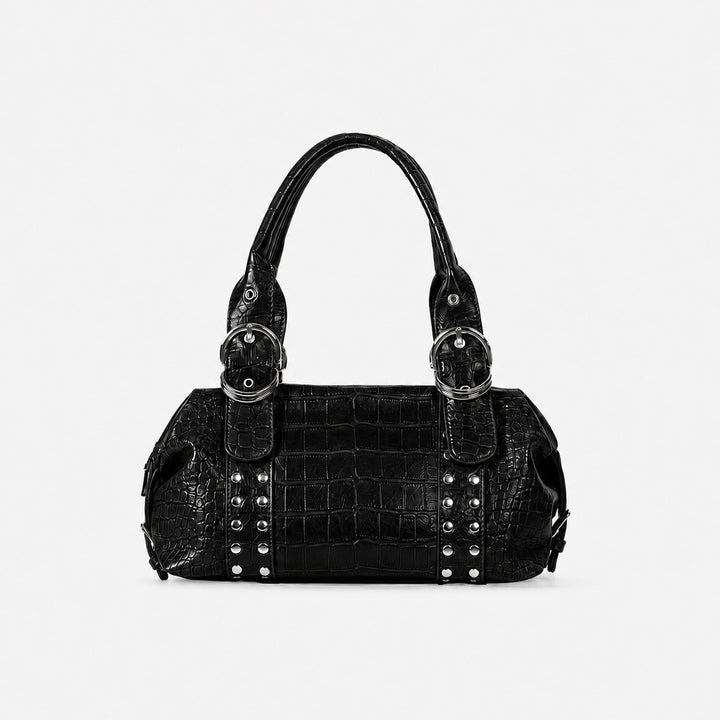 Crocodile-Effect Structured Handbag