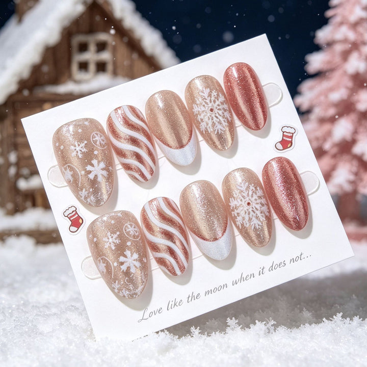 Festive Snowflake Design Press-On Nail Art Kalsten